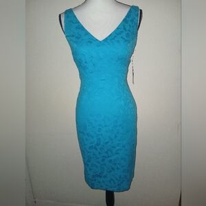 Evan Picone Ocean 🌊 Turquoise Blue Built Into The Fabric Floral Midi Dress SZ6